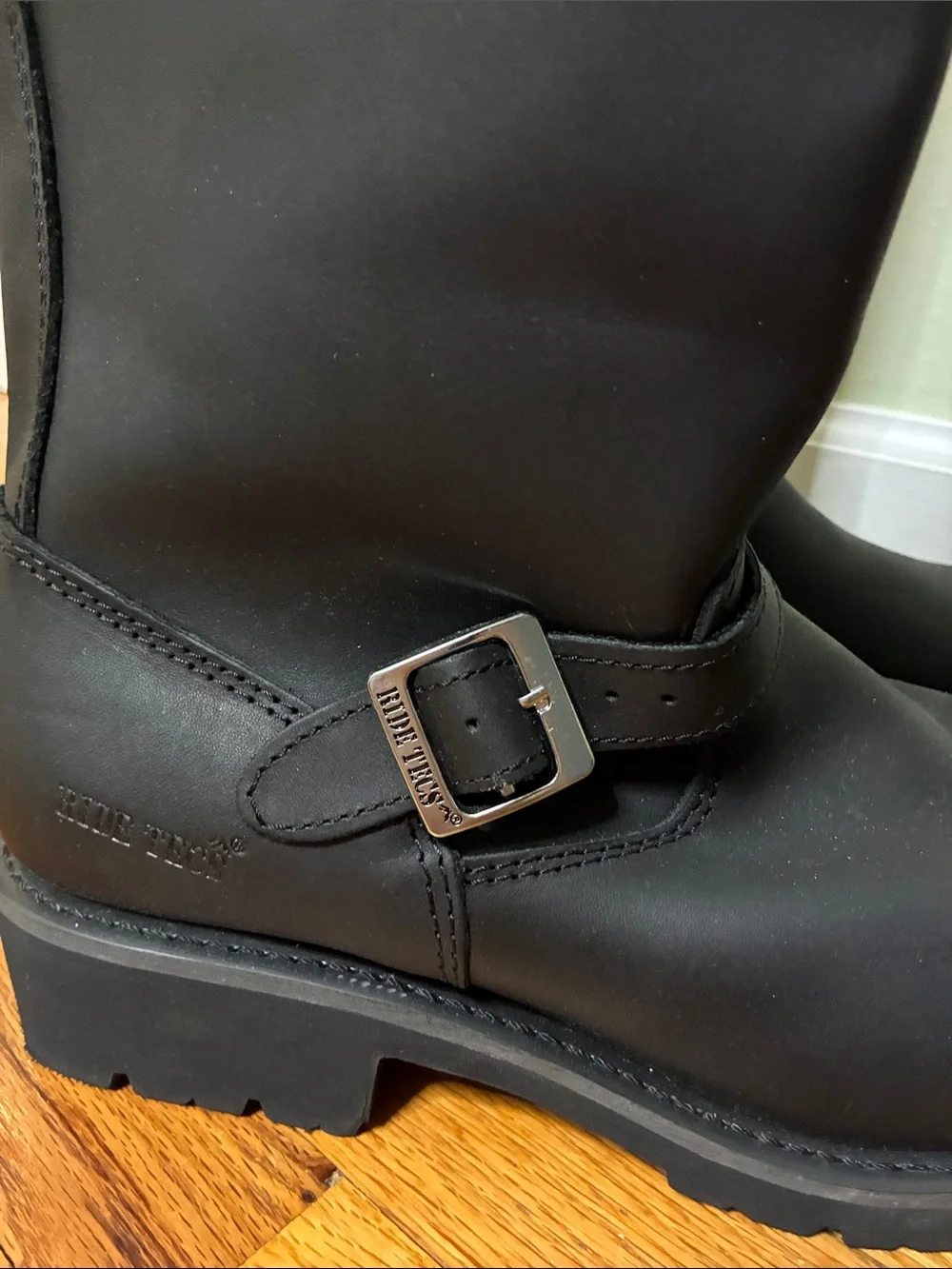Ride Tecs Black Leather Engineer Boots with Silver Buckles
